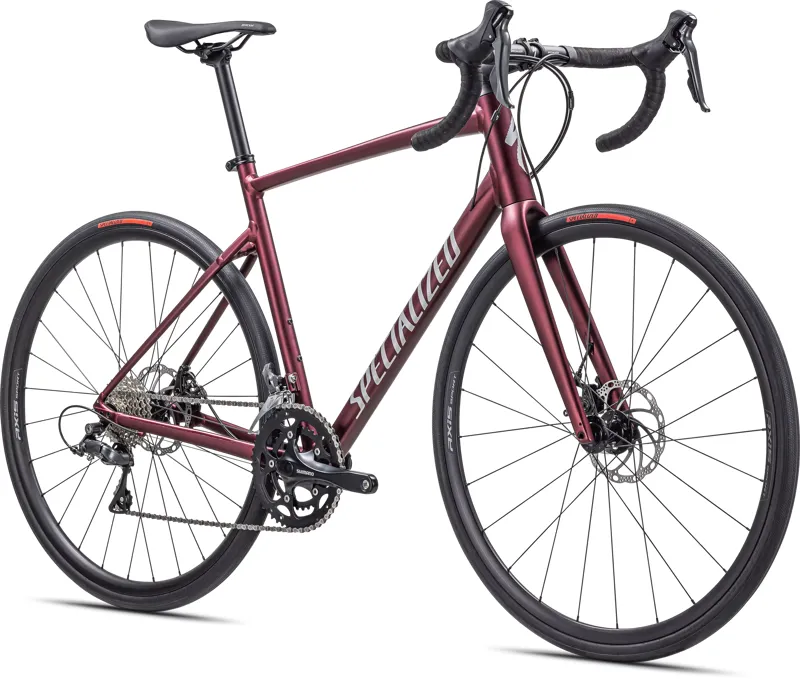 Specialized Allez Endurance Road Bike - Satin Maroon/ Silver Dust/ Flo Red-1