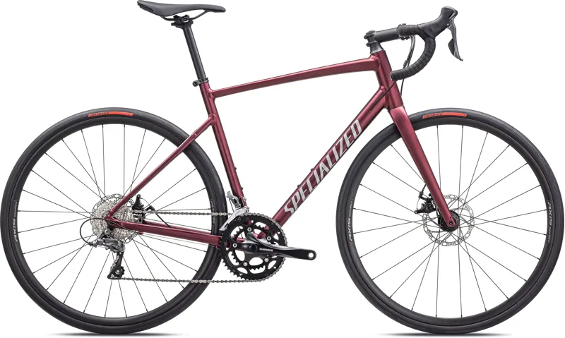 Specialized Allez Endurance Road Bike - Satin Maroon/ Silver Dust/ Flo Red