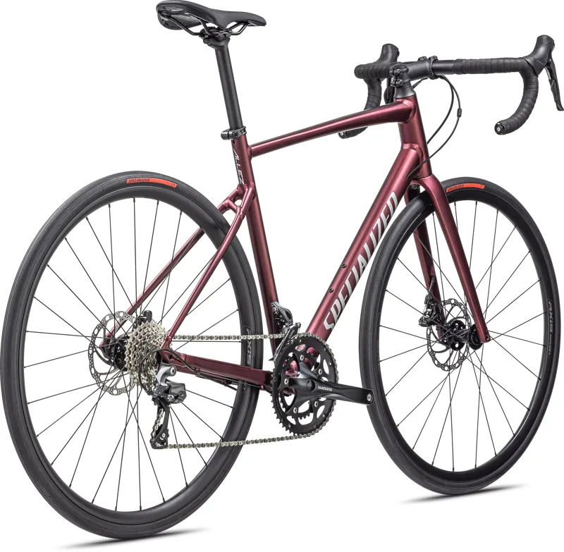Specialized Allez Endurance Road Bike - Satin Maroon/ Silver Dust/ Flo Red-2