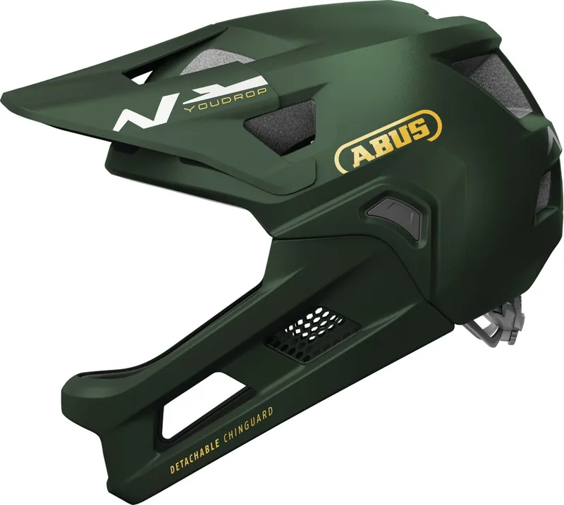 Abus YouDrop Full Face Removable Chinbar Kids Helmet - 48-55cm Small - Moss Green