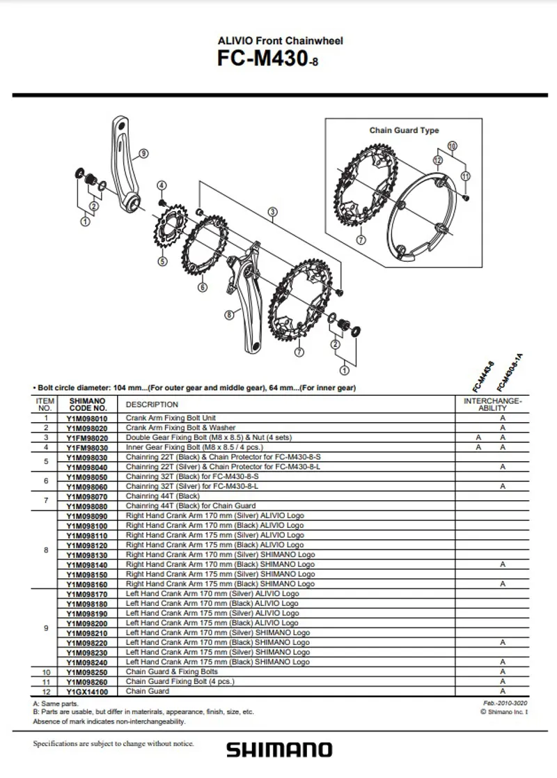 Shimano Alivio FCM430-8 Left Hand Crankarm - Black Y1M098180
