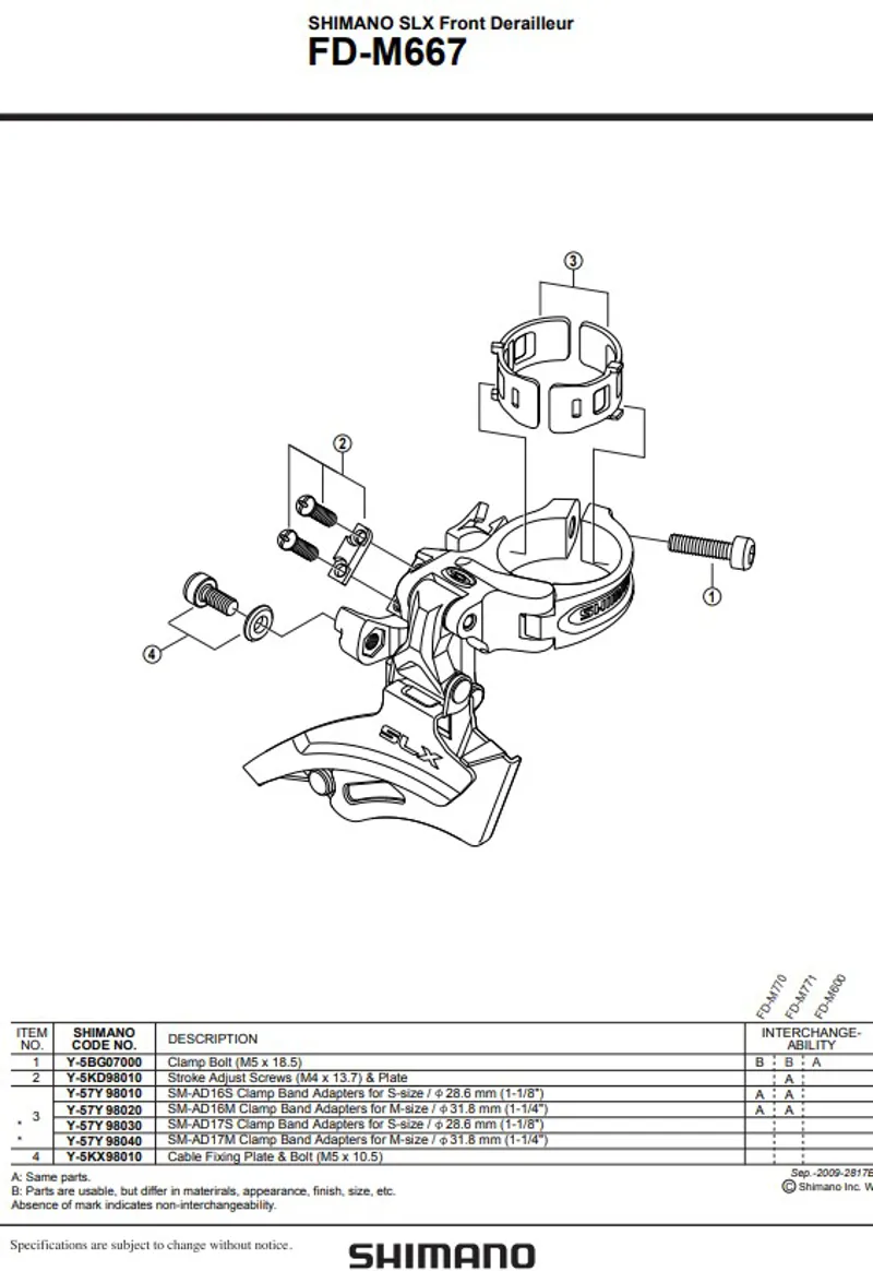 Shimano SLX FD-M667 Front Derailleur Double - Conventional Down Pull-1