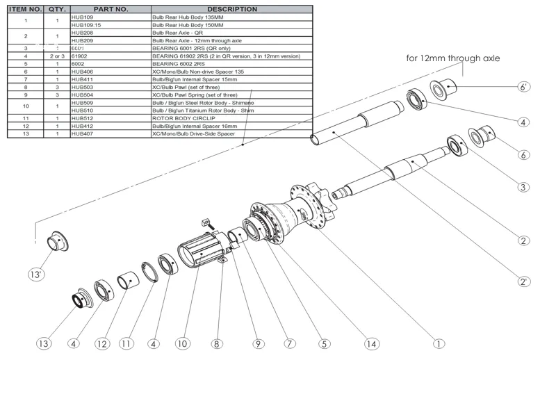 Hope Bulb Rear Axle - QR 135mm - Silver - HBS208