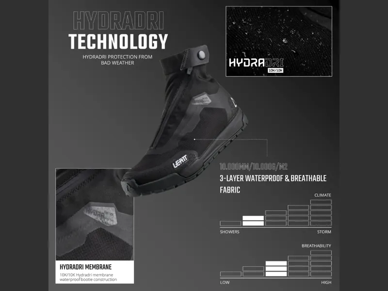 Leatt 7.0 HydraDri Flat Pedal Waterproof Mountain Bike Boots - Black-1