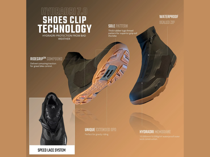 Leatt HydraDri 7.0 Clip Waterproof Cycling Boot - Black/ Tan-6