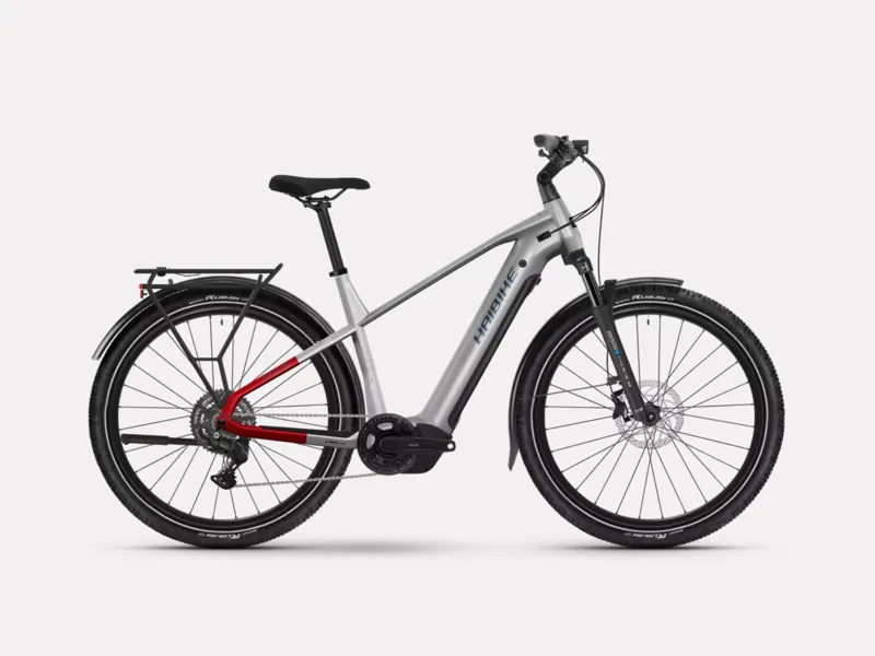 Haibike Trekking 7 Crossbar Hybrid E.Bike - Gloss Soft Grey/ Red/ Blue