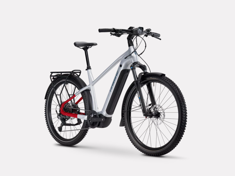 Haibike Trekking 7 Crossbar Hybrid E.Bike - Gloss Soft Grey/ Red/ Blue-1