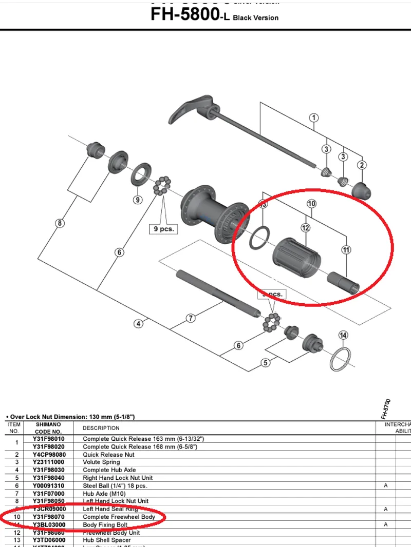 Shimano FH-5800 Complete Freehub Body