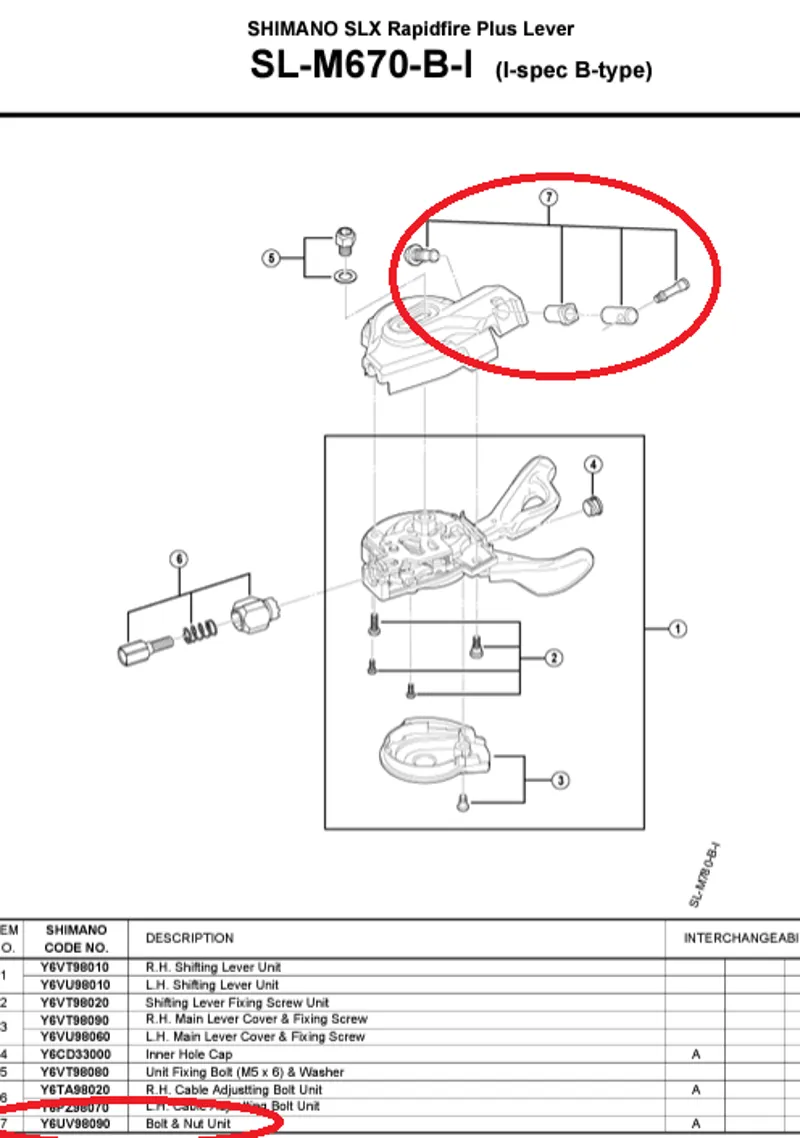 Shimano SLX SL-M670-B-I Shifter Bolt and Nut Unit - Y6UV98090