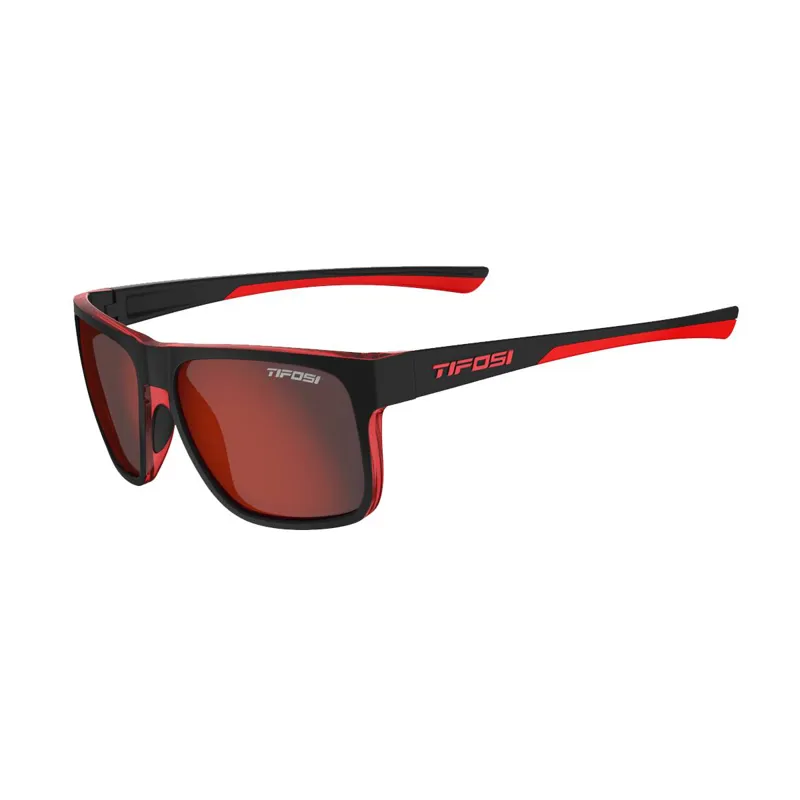 Tifosi Swick Sunglasses - Satin Black/ Crimson - Smoke Red Lens