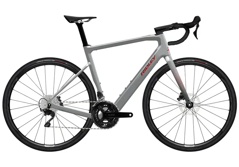 Ridley E-Grifn 105 2x12 E.Road Bike - Gloss Battle Ship Grey/ Candy Red
