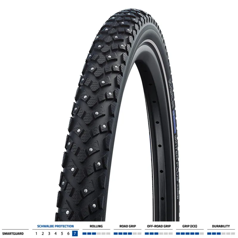 Schwalbe Marathon Winter Plus SmartGuard Studded Tyres - Black Reflective
